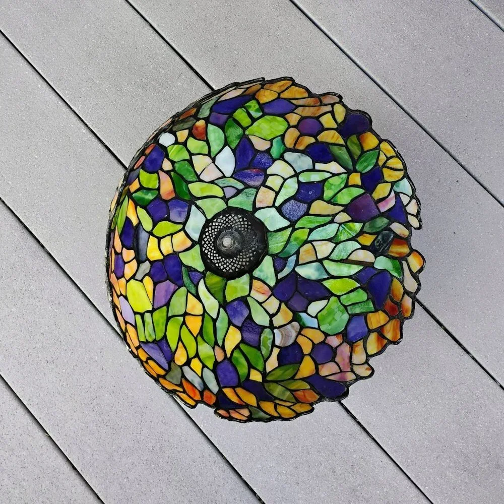Vintage Dale Tiffany Stained Glass Lamp Shade, Signed 12